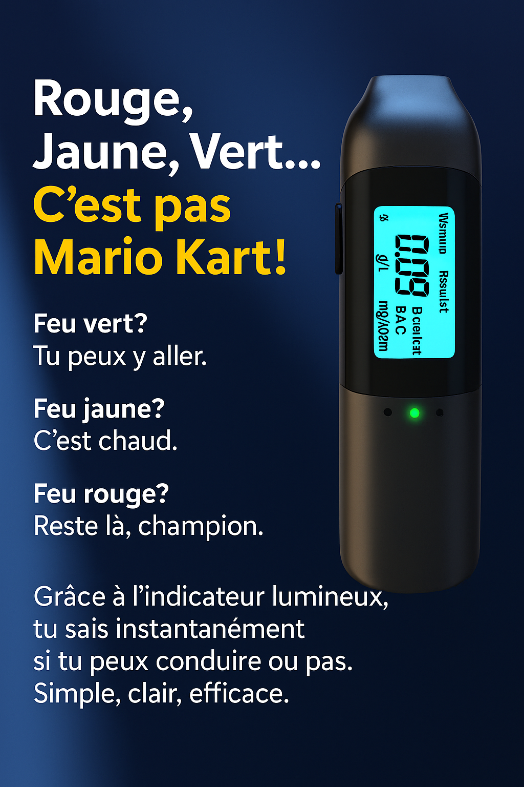 Éthylotest électronique sans contact – Rechargeable USB & LED