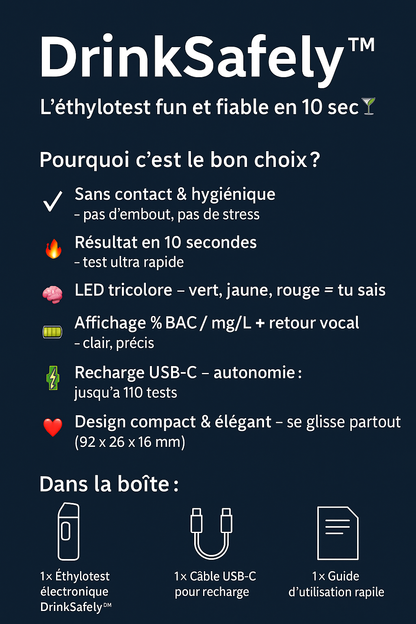 Éthylotest électronique sans contact – Rechargeable USB & LED